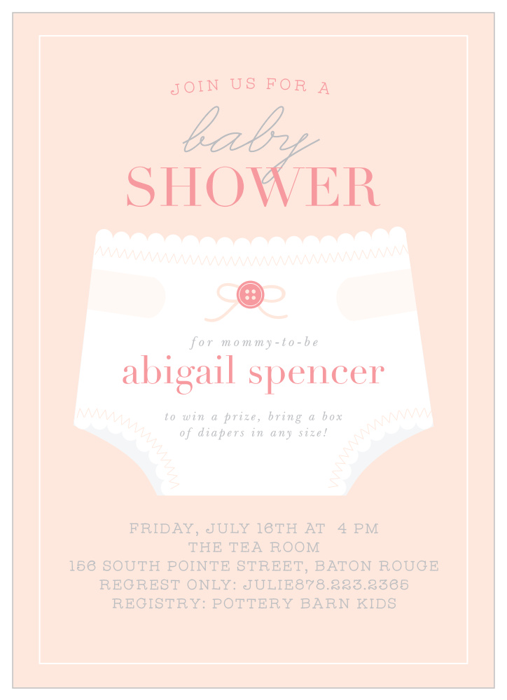 Girl's Diaper Shower Baby Shower Invitations