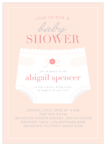 Invite your friends and family to celebrate with our Girl's Diaper Shower Baby Shower Invitations.