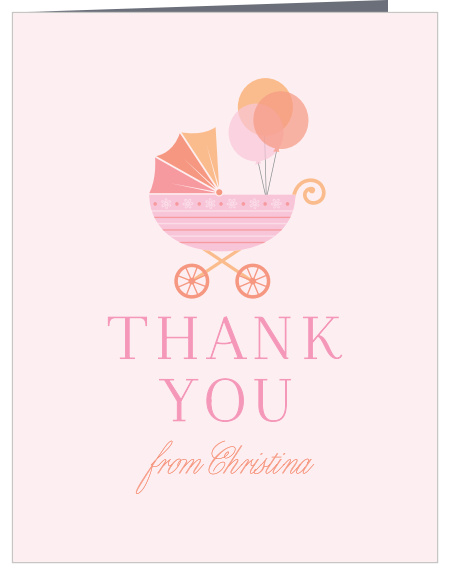 Show your appreciation for the support of your friends and family with our Strolling Buggy Baby Shower Thank You Cards. 
