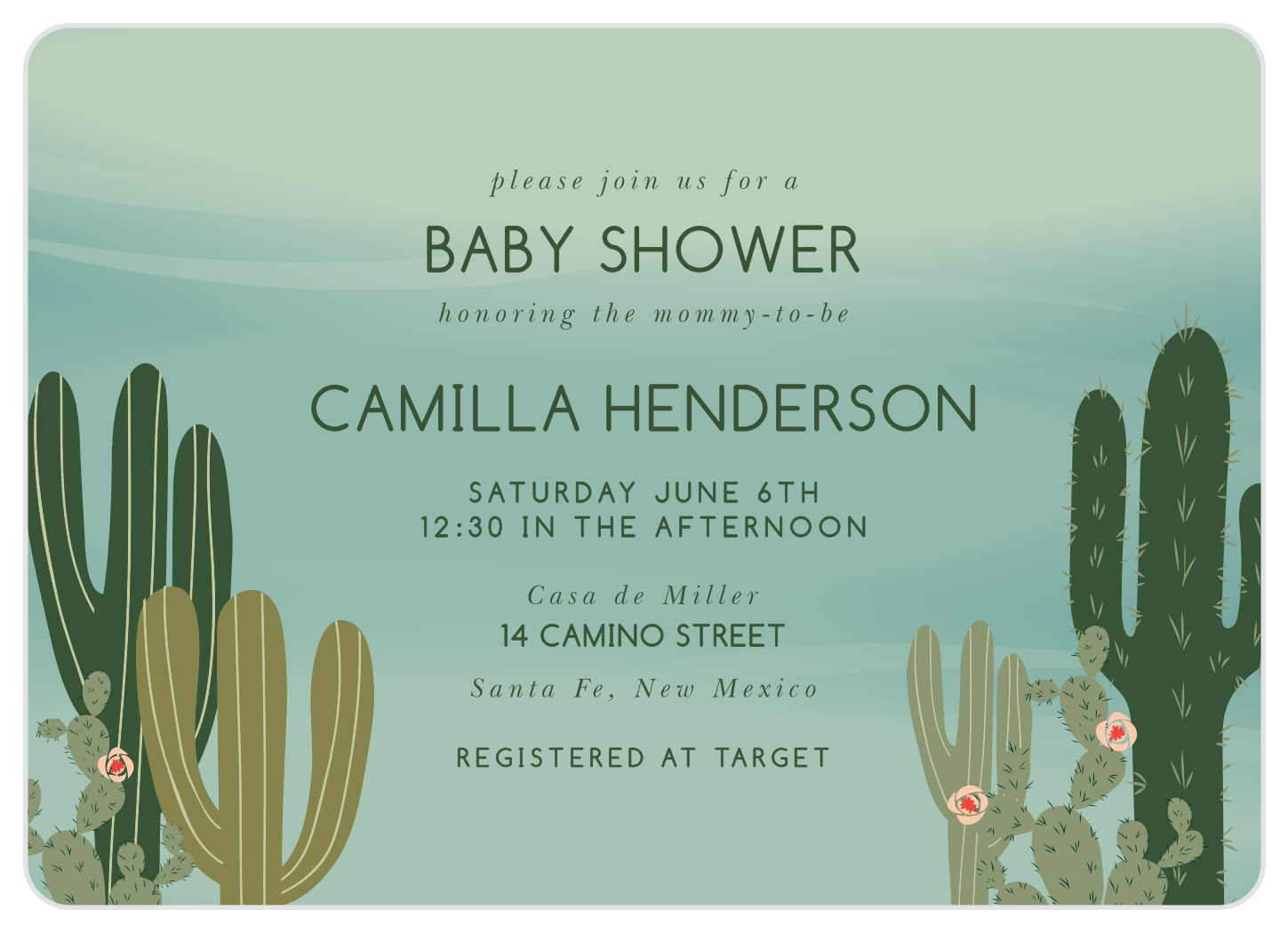 Cactus Clouds Baby Shower Invitations