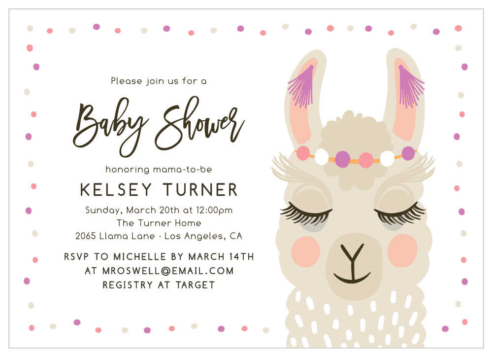 Decorated Llama Baby Shower Invitations