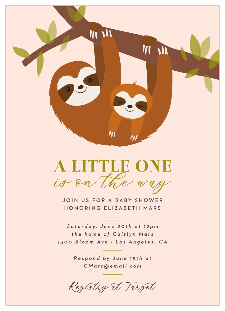 Swinging Sloths Baby Shower Invitations