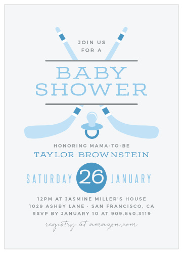 Invite your friends and family to skate on over with our Hockey Puck Baby Shower Invitations.