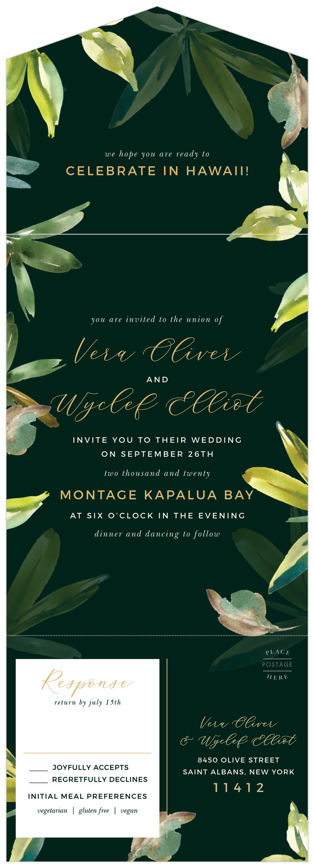 Hawaii Palm Leaves Seal & Send Wedding Invitations