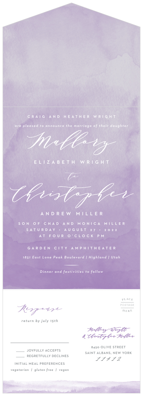 Bring together your most cherished friends and family with our Lilac Dip Dye Seal & Send Wedding Invitations