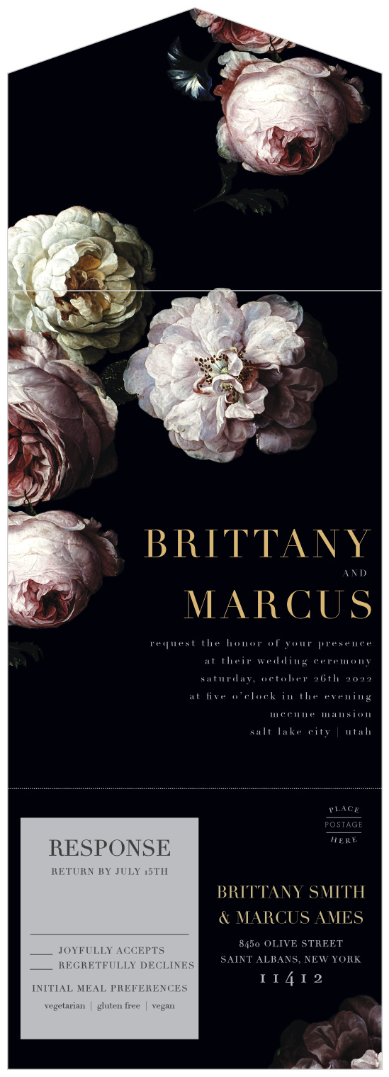 Make your wedding preparations easy with our Moody Florals Seal & Send Wedding Invitations. Customize yours with hundreds of font and color options.