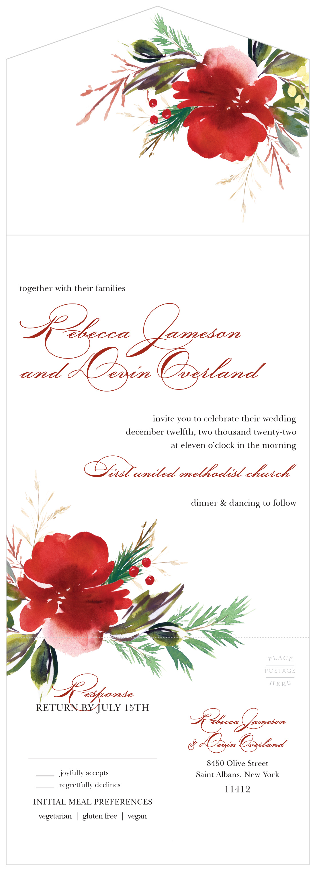 Christmas Pine Seal & Send Wedding Invitations
