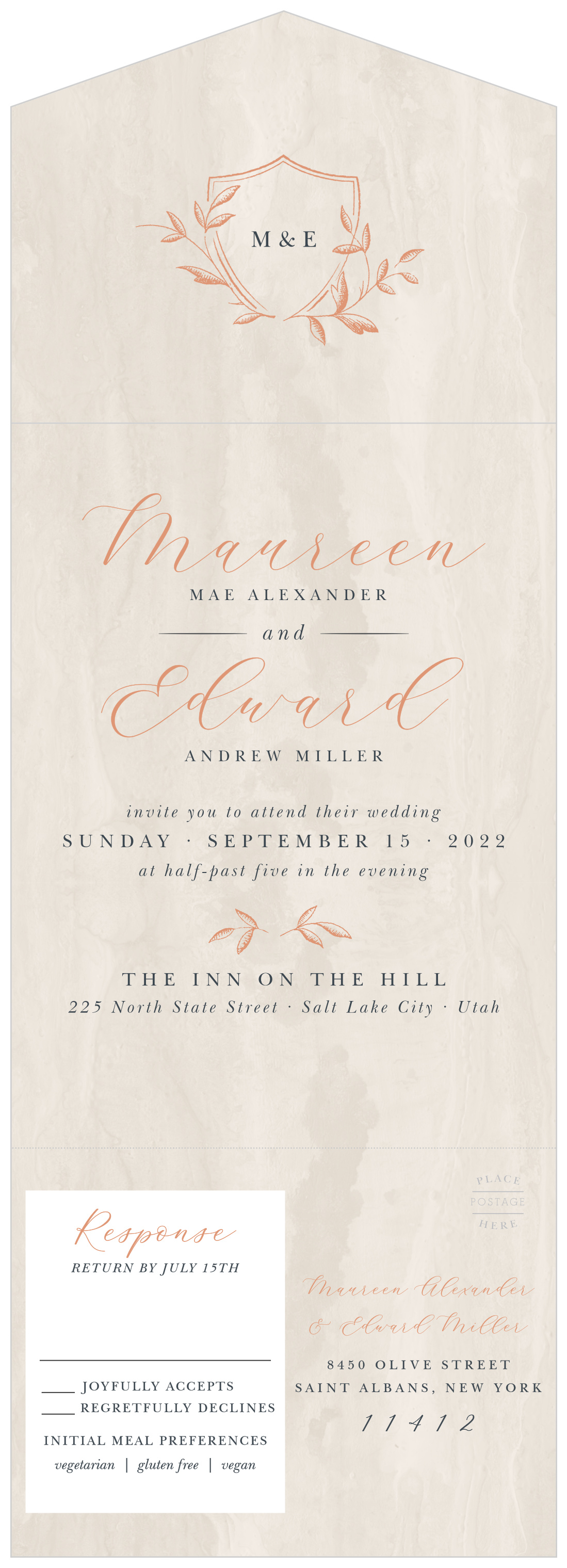 Woodland Monogram Seal & Send Wedding Invitations