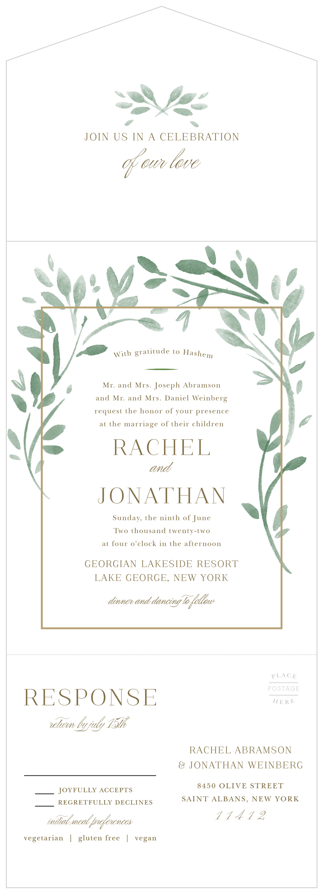 Fairytale Leaves Seal & Send Wedding Invitations