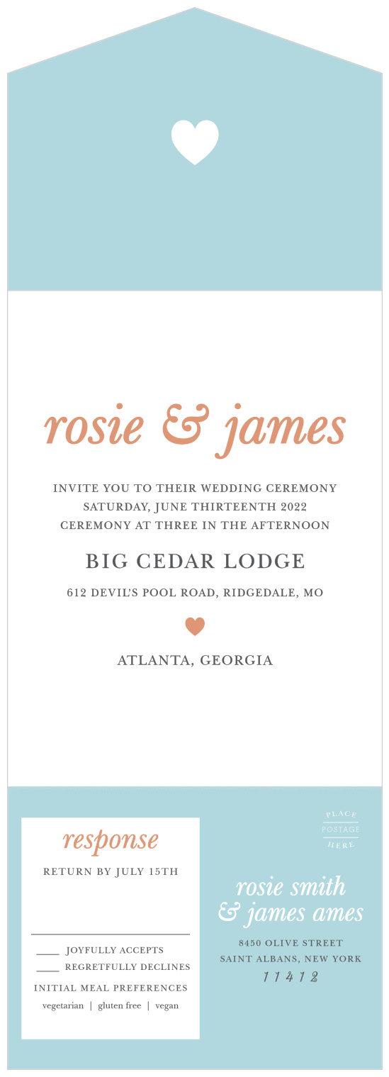 The bold simplicity of our Sophisticated Shimmer Seal & Send Wedding Invitation makes these cards the perfect choice for announcing your big day to friends and family.