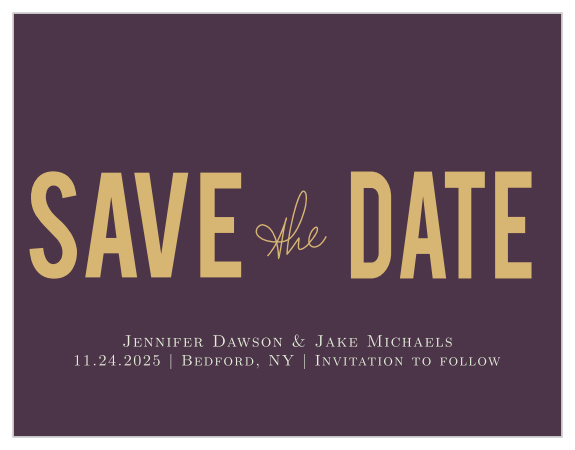 The Golden Rings is a photo save the date magnet with a glitter sparkle title! With this traditional design, you can change all the colors and fonts in order to match your wedding scheme. Personalize the card and see your modifications instantly!