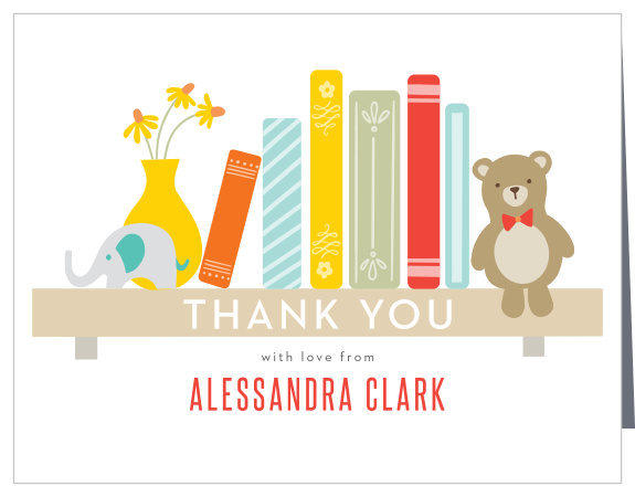 Thank your friends and family for adding to your story with our Book Shelf Baby Shower Thank You Cards.