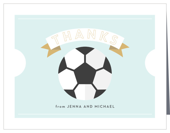 Our Soccer Banner Baby Shower Thank You Cards are perfect for meeting your goal to spread your appreciation to every guest.