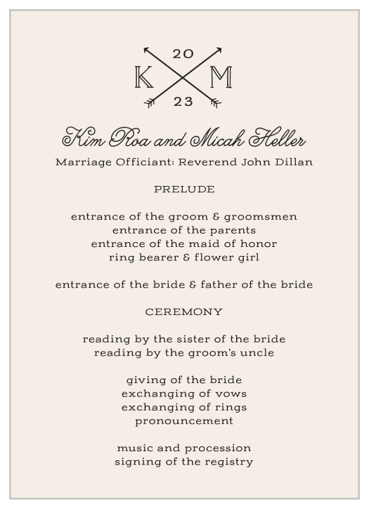 Overlapping Arrows Wedding Menus by Basic Invite