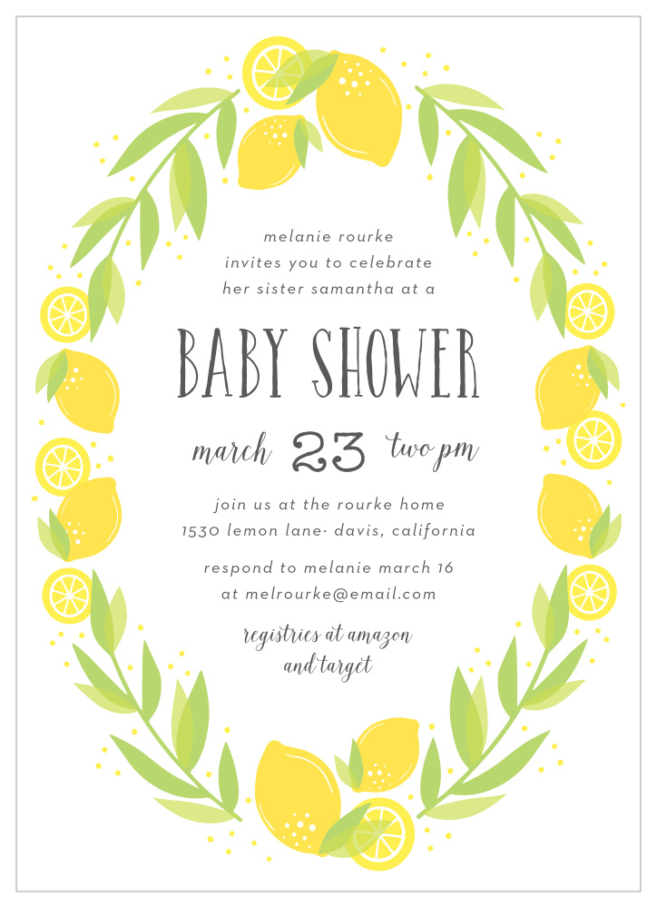 Lemonade Laurels Baby Shower Invitations