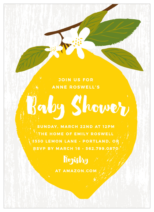 Invite your friends and family to celebrate your little lemon with our Lemon Shower Baby Shower Invitations