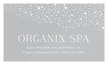 Represent yourself and your business with the peaceful design of our Dainty Dots Clear Business Cards. An array of multi-sized dots decorates the top of each card, a seemingly endless array of stars to shine through the clear material. With your business name and contact details below in an easy to read typography, you can be sure that every first impression is your best.