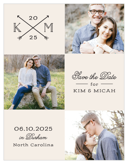 Announce your big news with our Overlapping Arrows Save the Date Cards!
