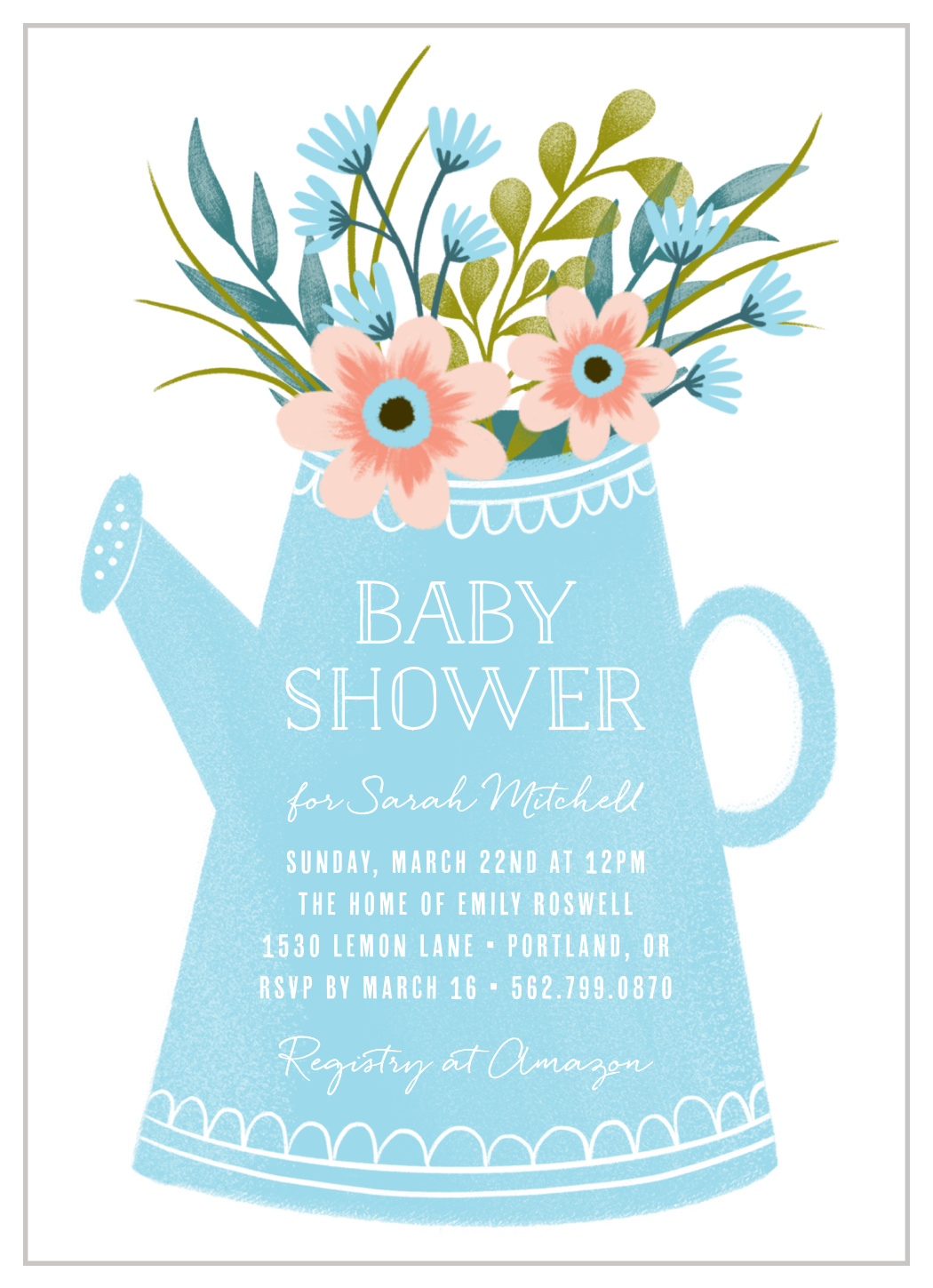 Watering Pail Baby Shower Invitations