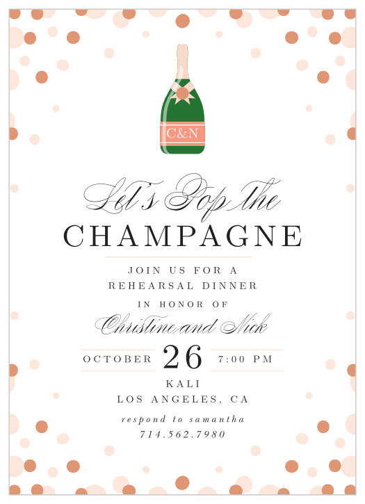 Get ready to pop the answer with our Pop the Champagne Rehearsal Dinner Invitations.