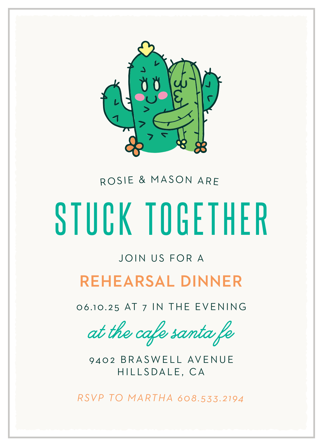 Stuck Together Cactus Rehearsal Dinner Invitations