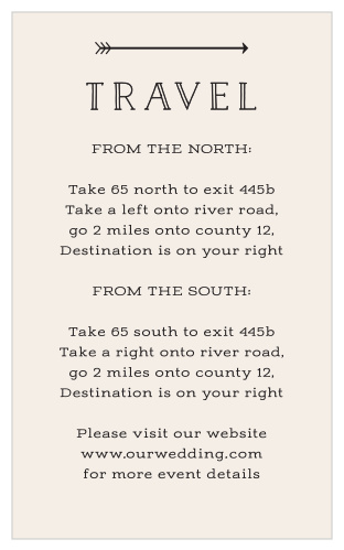 Take the worry out of ensuring your guests arrival at your venue, by giving them our Overlapping Arrows Direction Cards!