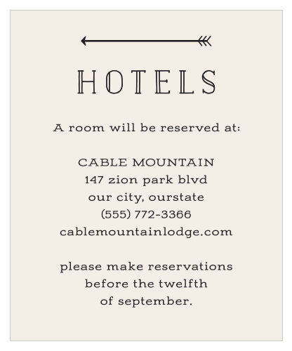 Let your guests know where you've arranged for them to stay while in town for your event, by using our Overlapping Arrows Accommodation Cards!
