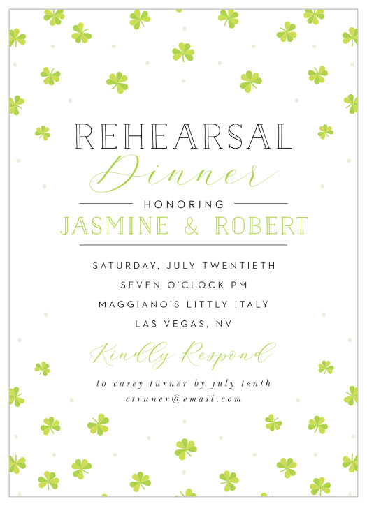 Celebrate how lucky you are with our Little Clovers Rehearsal Dinner Invitations.