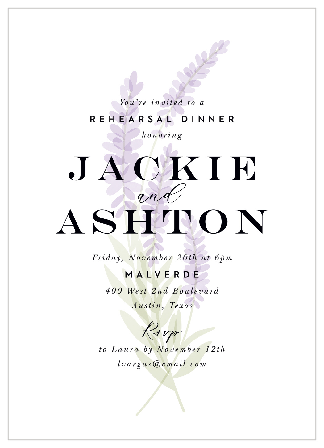 Lavender Bunch Rehearsal Dinner Invitations