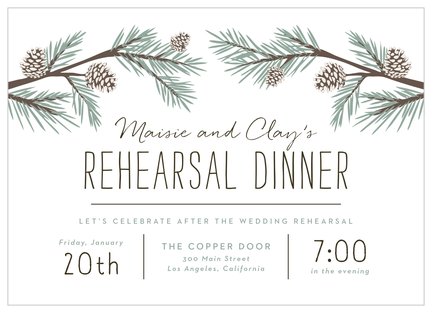 Pine Branches Rehearsal Dinner Invitations