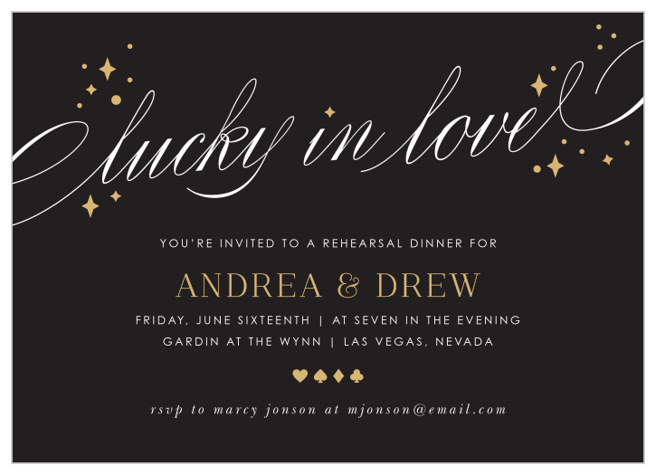 Celebrate your love with your friends and family with our Lucky In Love Rehearsal Dinner Invitations