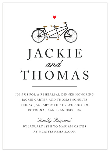 Tandem Bike Rehearsal Dinner Invitations