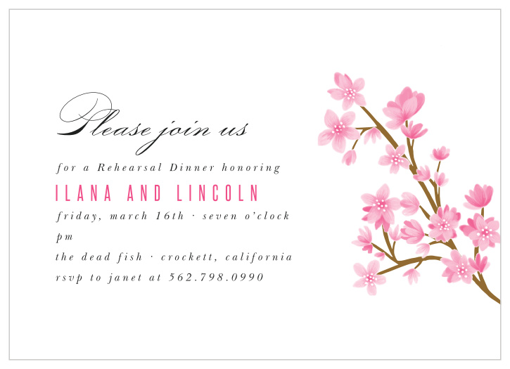 Our Branch of Blossoms Rehearsal Dinner Invitations offer an unforgettable backdrop for your once-in-a-lifetime event.