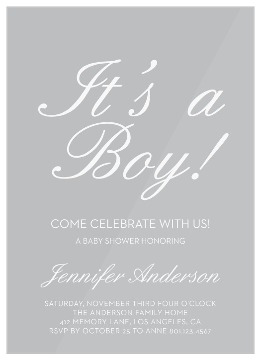 Announce you’re having a Boy with the Royal Script Boy Baby Shower Invitations.