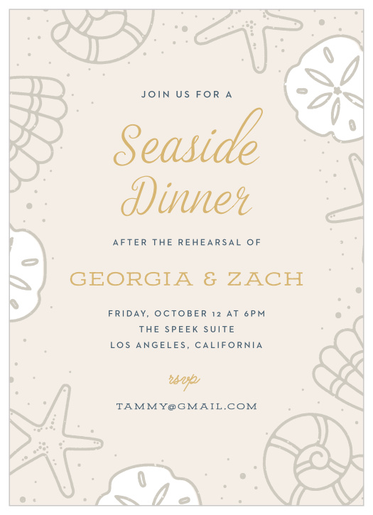 Pull your guests out of their shells with our stunning Ocean Seashells Rehearsal Dinner Invitations!