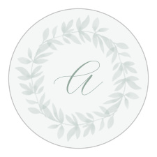 Our pearly white Leaf Sprig Bridal Shower Stickers feature a beautiful sage green watercolor wreath to frame your monogram.