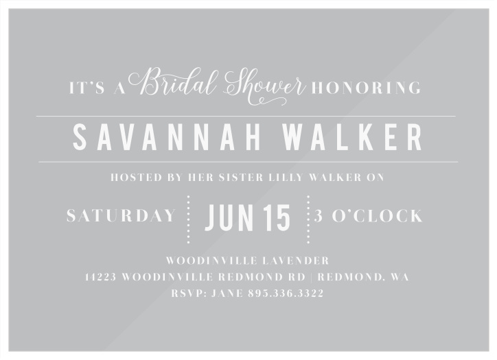 A typographic style makes up our Chic Sophisticate Clear Bridal Shower Invitations.