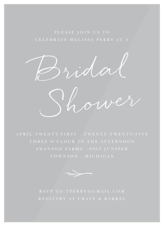 For a gorgeous invitation befitting the elegance of your event, look no further than our Elegant Twig Clear Bridal Shower Invitations.