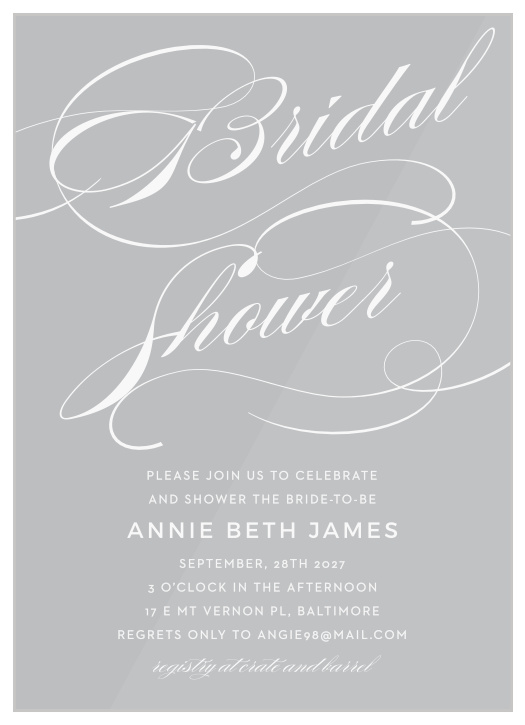 Luxury and refinement come together for the Shining Simplicity Clear Bridal Shower Invitations.