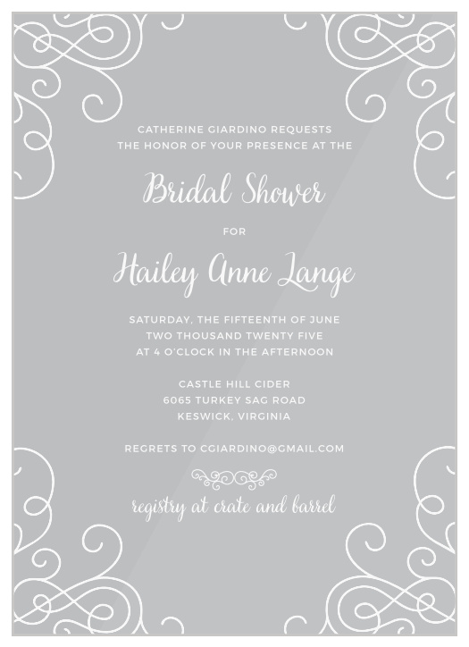 Gather your closest friends and family together with our stunning Swirled Simplicity Clear Bridal Shower Invitations.