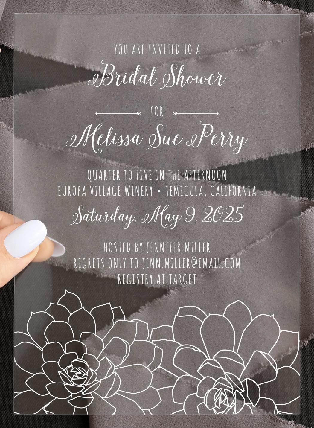 Sweet Succulents Clear Bridal Shower Invitations
