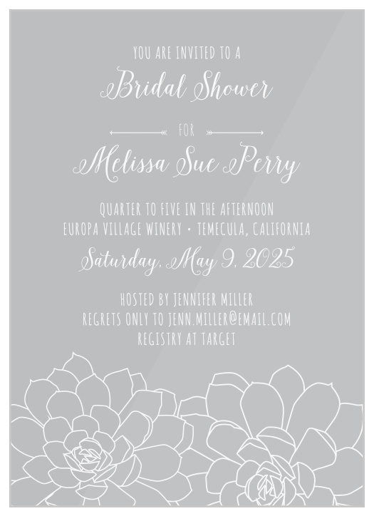 Stylish whimsy makes the Sweet Succulents Clear Bridal Shower Invitations a cute choice for your event.