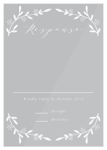 Collect guest count and meal choices using the graceful botanical design of the Lavish Berries Clear Response Card.