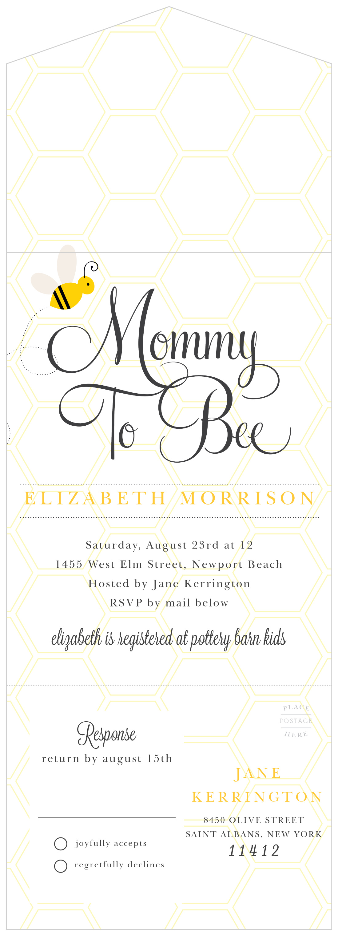 Mommy To Bee Seal & Send Baby Shower Invitations