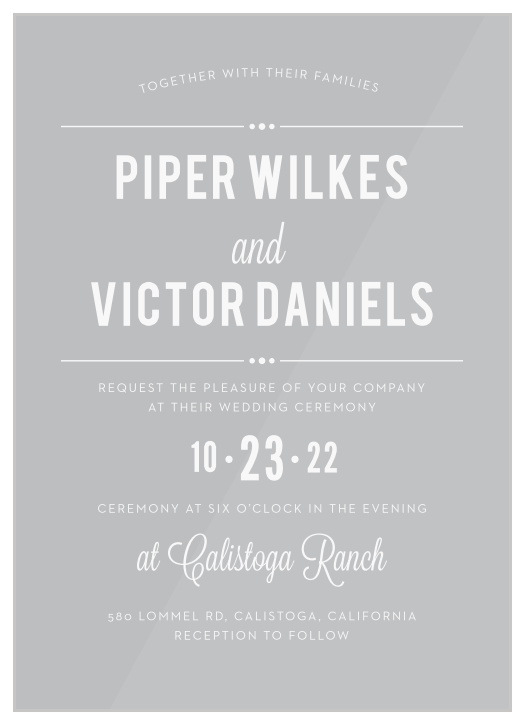 Add elegance and flair to your event with the Eternal Playbill Clear Wedding Invitation.