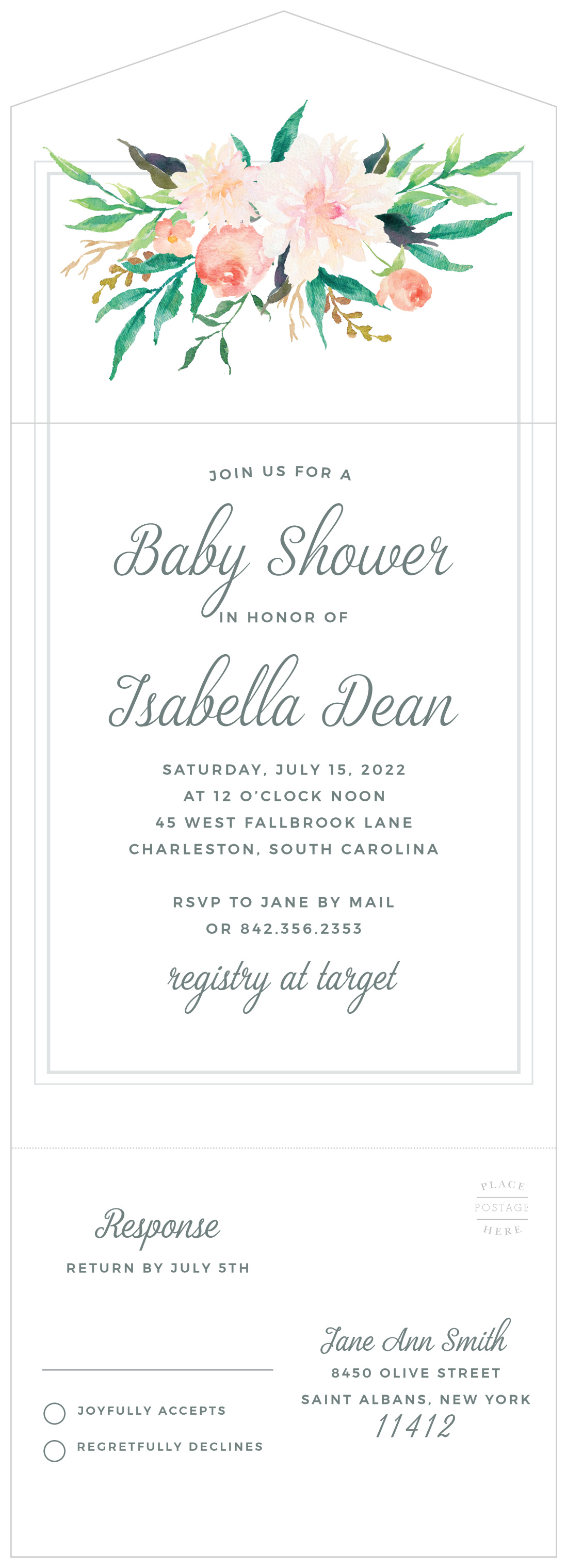 Blossoming Love Seal & Send Baby Shower Invitations