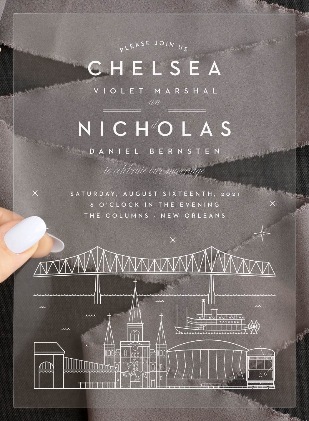 New Orleans Skyline Clear Wedding Invitations by Basic Invite
