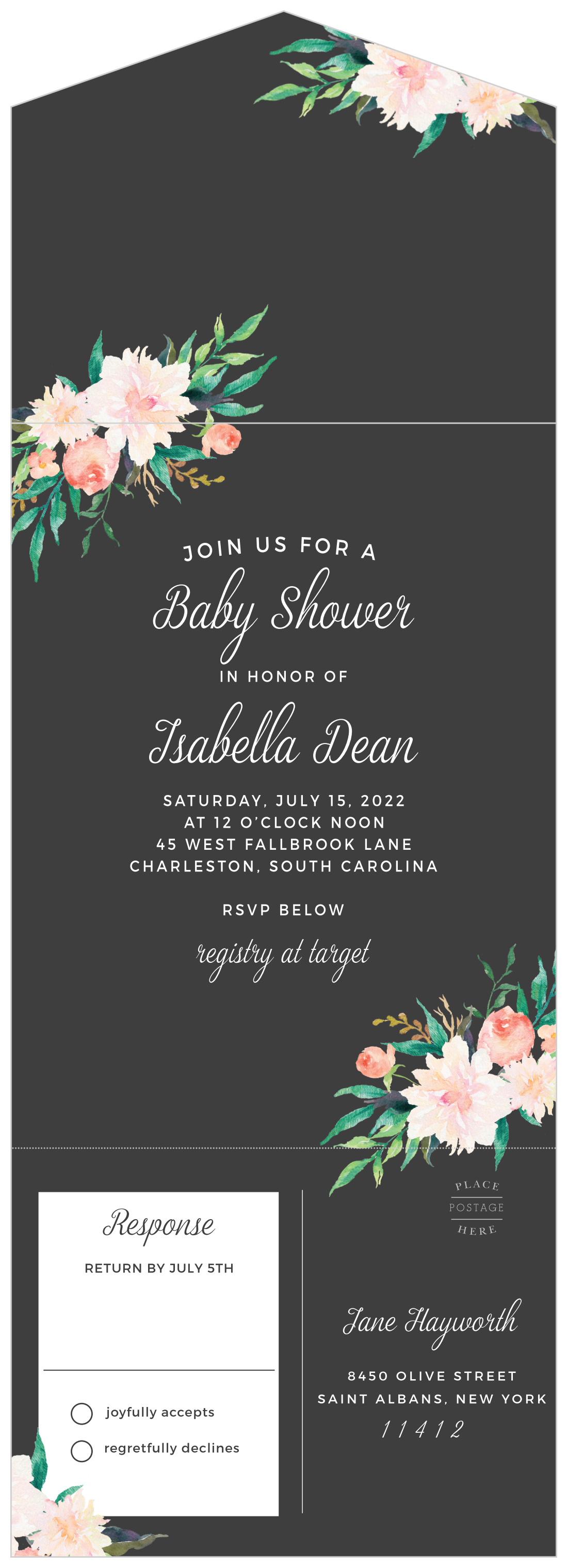 Lovely Blossoms Seal & Send Baby Shower Invitations