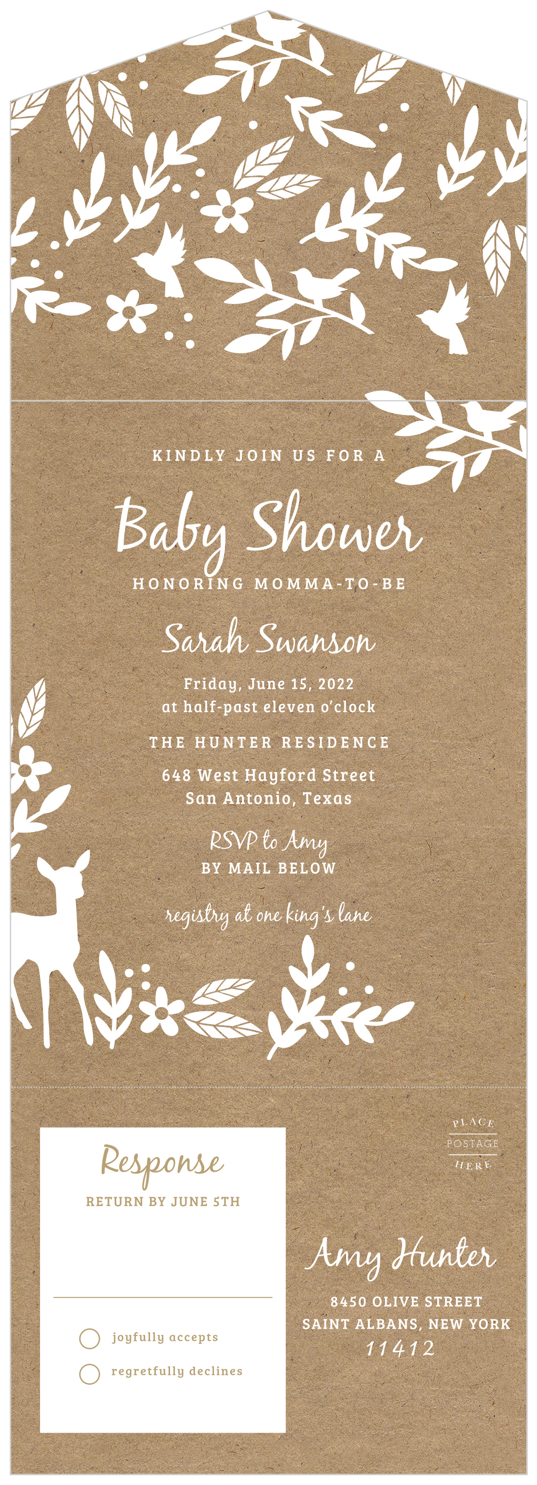Kraft Woodland Seal & Send Baby Shower Invitations
