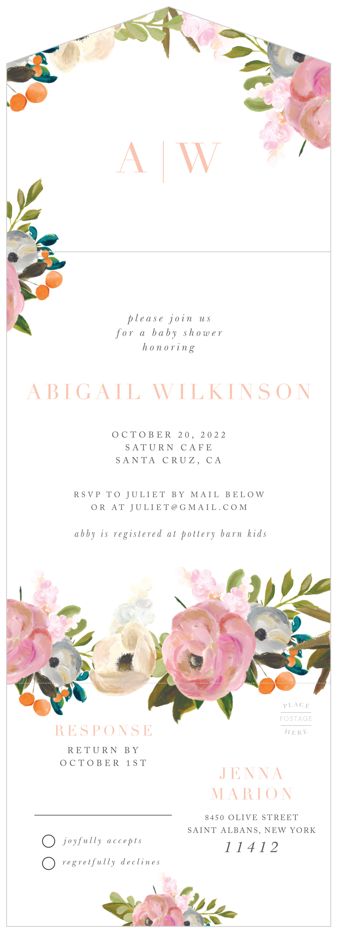 Gouache Blooms Seal & Send Baby Shower Invitations